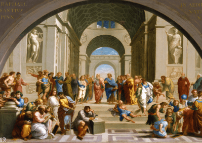The image of the School of Athens Fresco by Raphael is the cover of the World History curriculum platform of Globalyceum